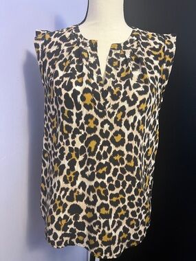 J. Crew 100% Silk Leopard Print Cap Sleeve Blouse